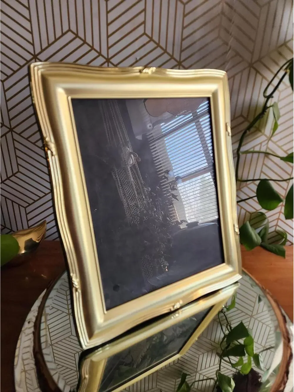 Vintage Matte Gold Brass 1980s Freestanding Photo Frame 8x10